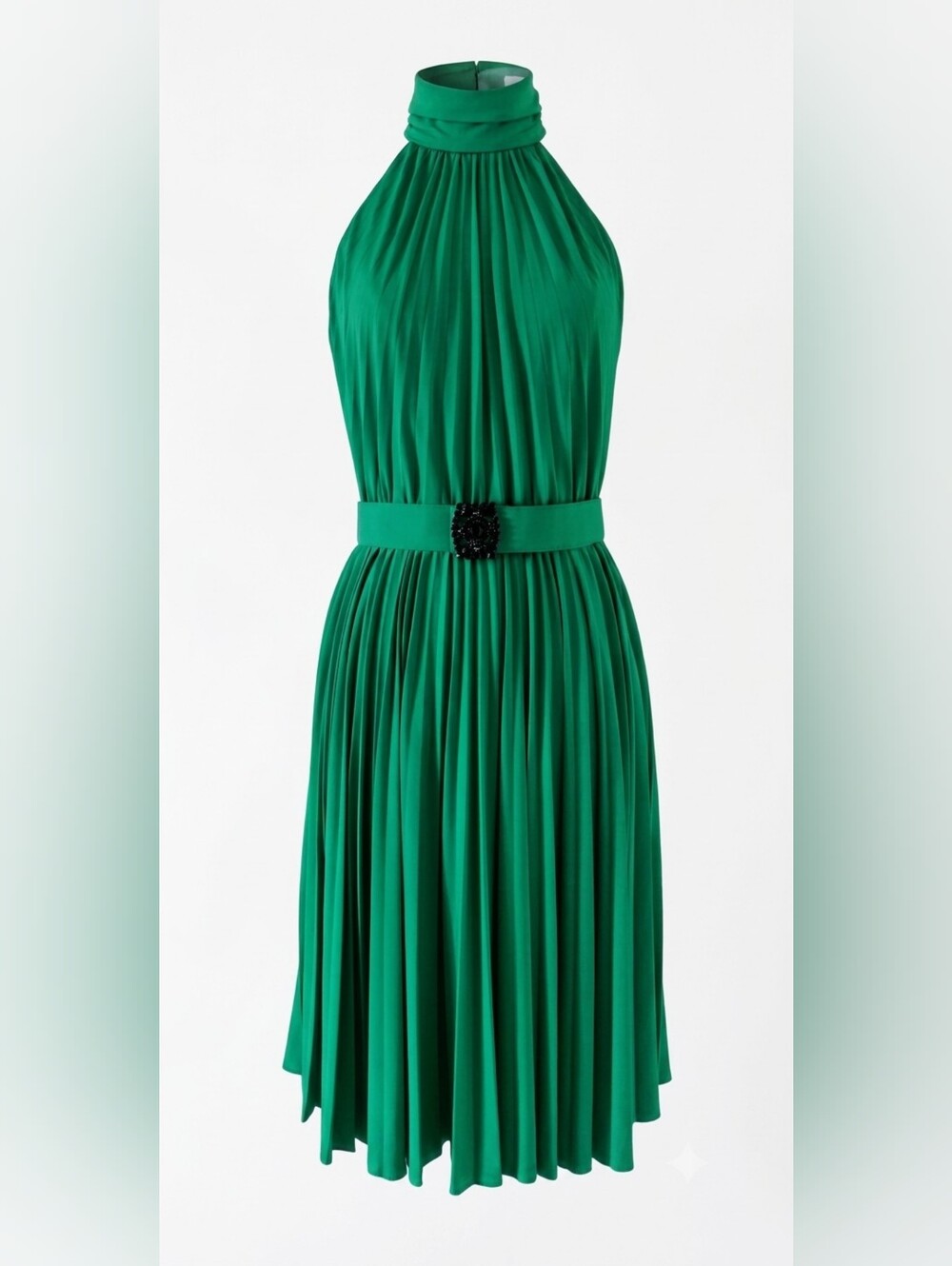 Boston Proper Emerald Green Halter Pleated Mini Dress with Belt